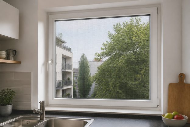 Fliegengitter-Spannrahmen in einem Fensterrahmen